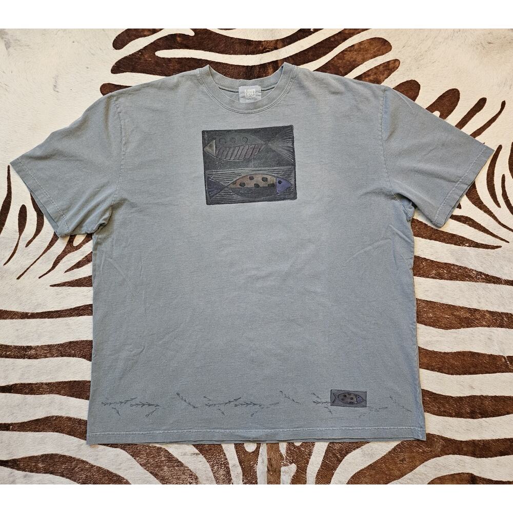 Vintage 90s Blue Fish Clothing Oversized Organic T-Shirt XL Hippie Boho
